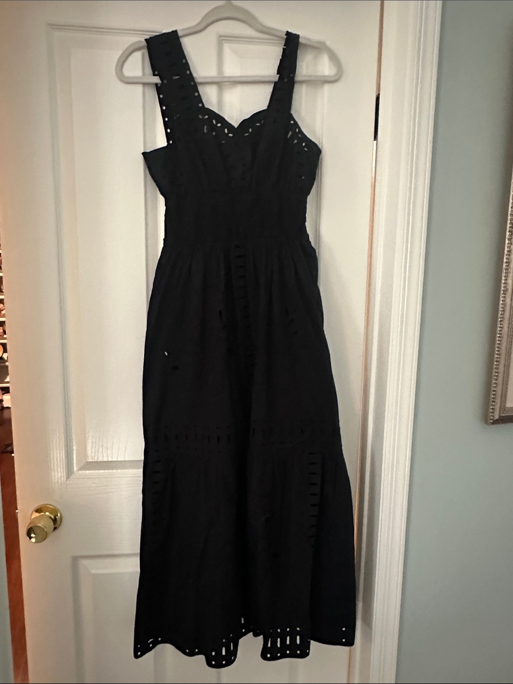 Rails Black Eyelet Maxi Dress with Wide Straps and Cutwork Detail